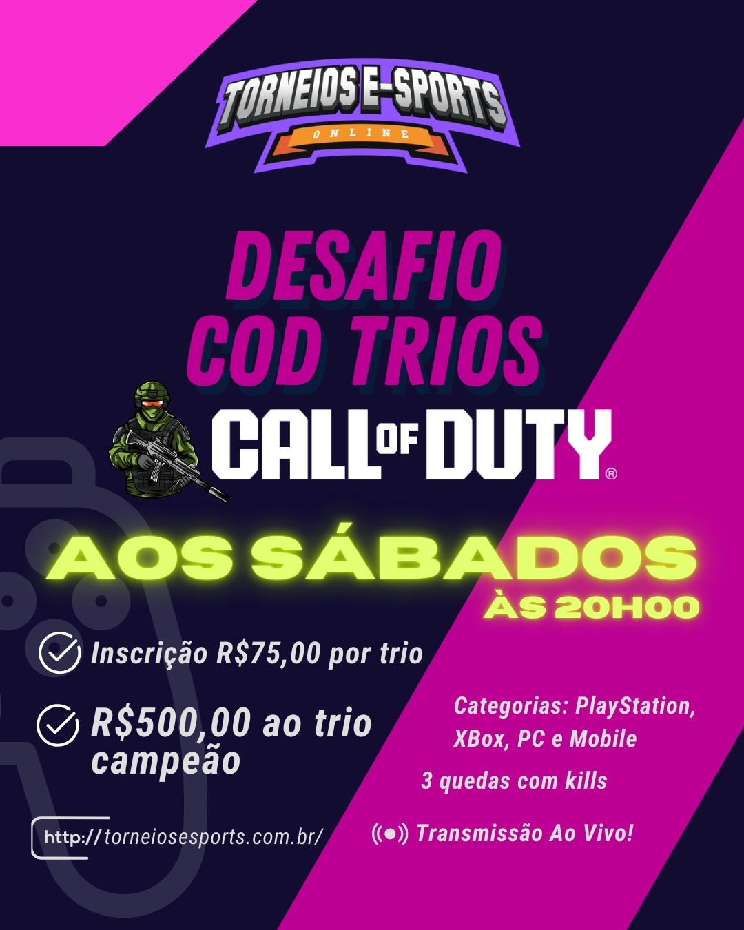 Desafio Warzone Ressurgência Trios – Aos sábados – 3 quedas com kills